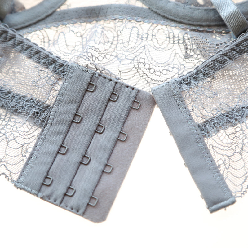 Flower Embroidered Unlined Longline Lace Demi Bra With Free Panty