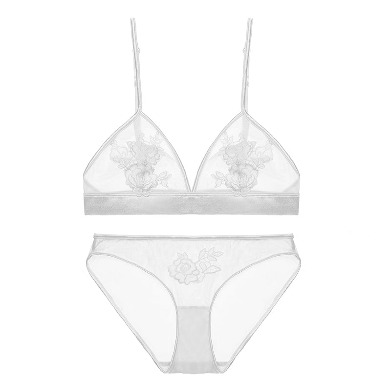 BH- und Höschen-Sets mit transparenter Mesh-Spitze und Blumenstickerei