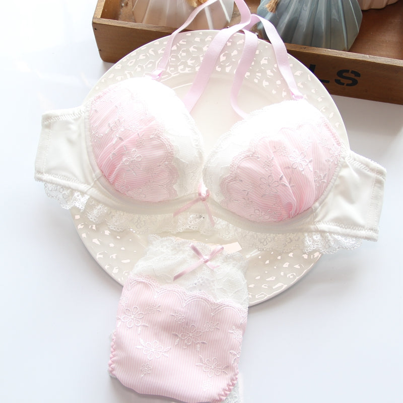 Just Love You Pink Candy Color Floral Japanese Cute Sweet Bras And