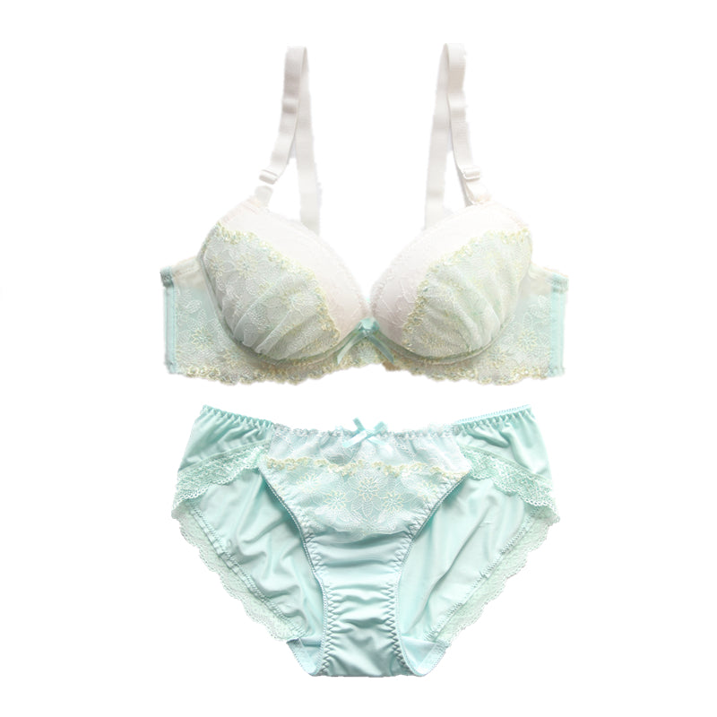 Girly Dot Flower Lace Sweetie Heart Wave Trimmed Bra Set