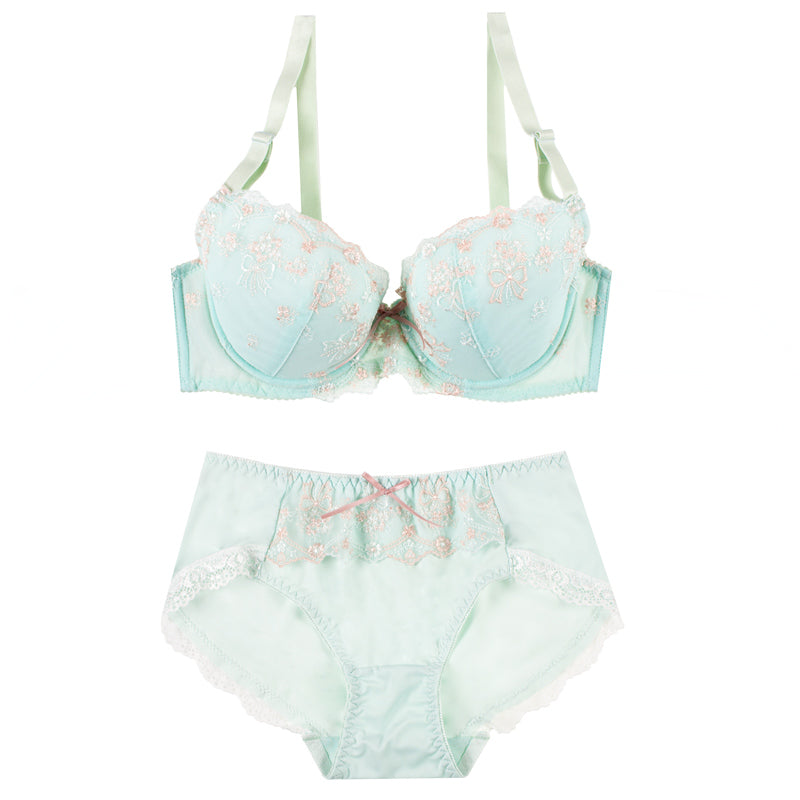 Japanese Spring Flower Blossom Cute Sweetie Push Up Bra Set