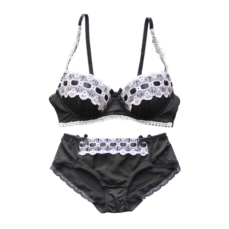 Japanese Dot Flower White Lace Wirefree Cute Sweet Bras And Panty Set