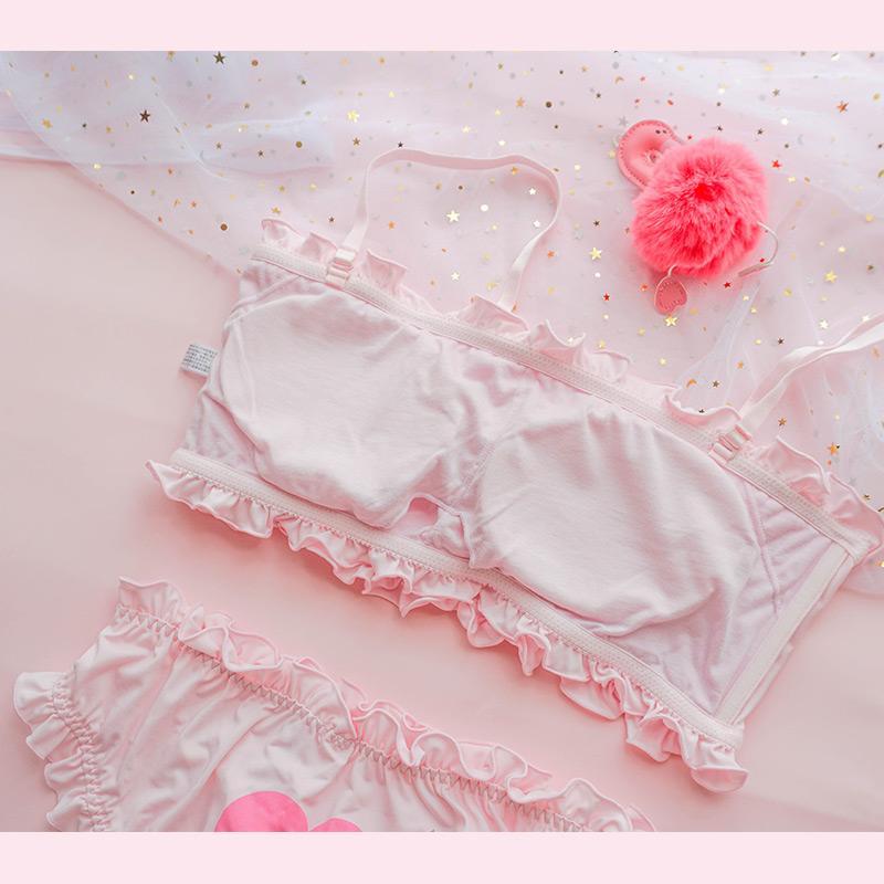 日本の猫かわいい快適でキュートなスウィーティーハートチューブトップランジェリーセット