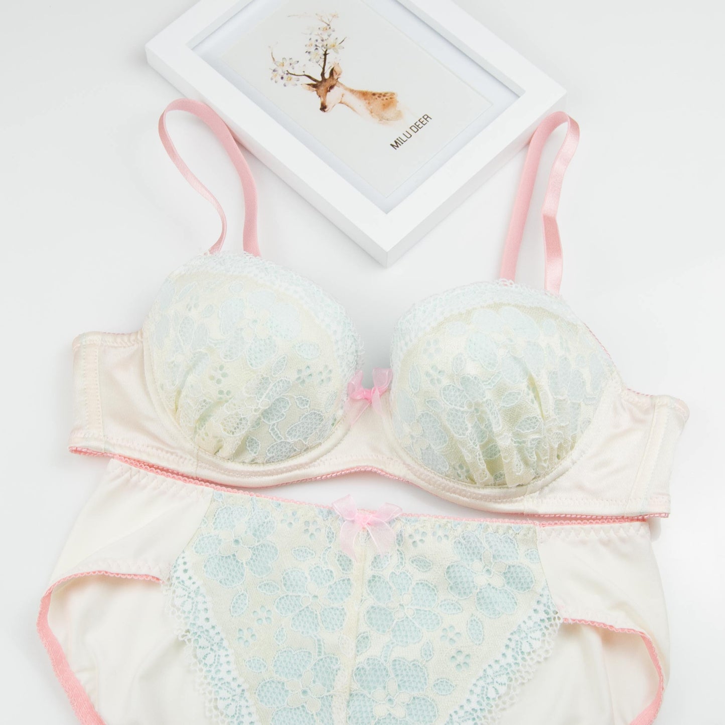 Candy Color Floral Japanese Cute Sweet Bras And Panty Set