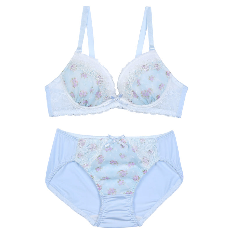 Japanese Flower Blossom Cute Sweetie Push Up Bra Set