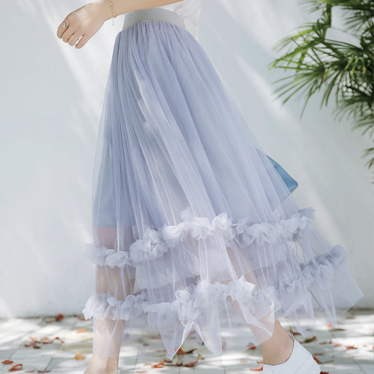 Pastel Korean Ruffle Flower Ulzzang Long Skirt – Sofyee