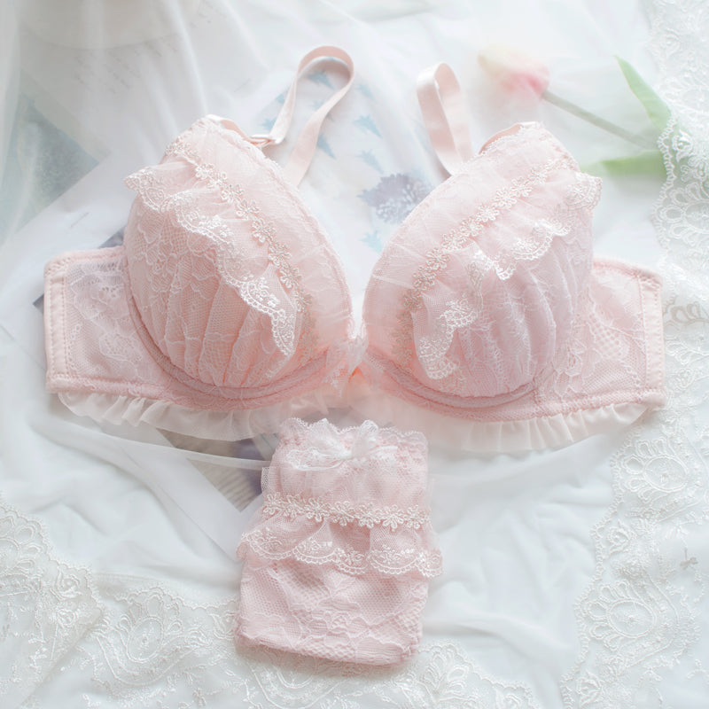 Japanese Dot Flower White Lace To Love Cute Sweet Bras And Panty Set