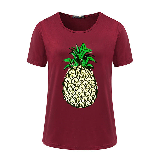 Hello Summer Pineapple Printed O-Neck T-Shirt
