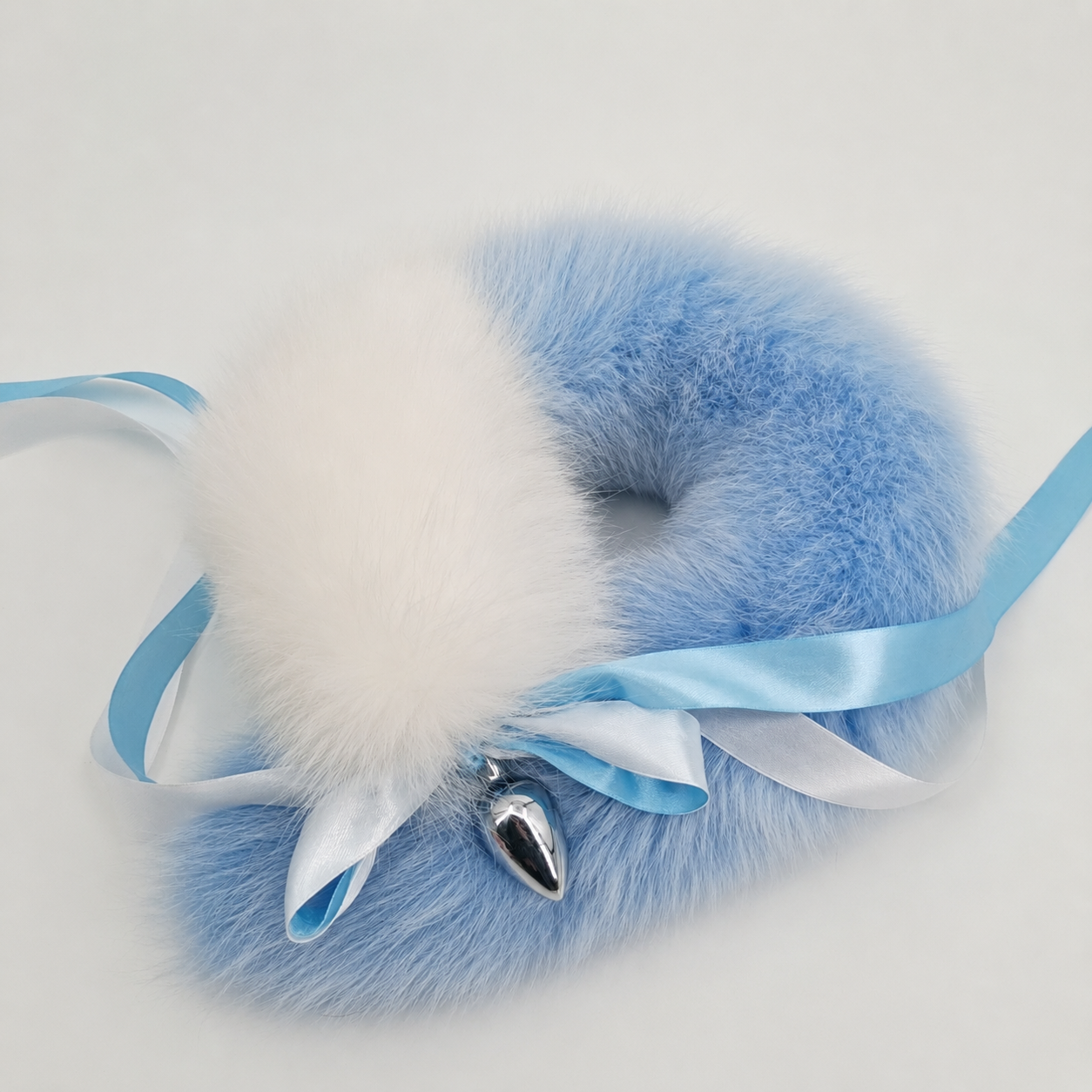 White Skyblue Fox Buttplug Tail