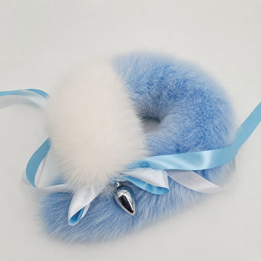 White Skyblue Fox Buttplug Tail