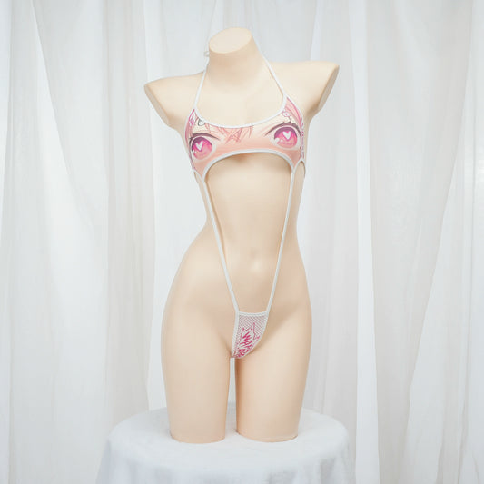 Sexy kawaii Anime Ahegao Shimapan Bows Bikini Slingshot Set