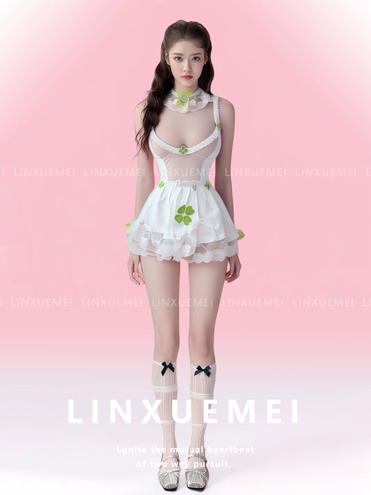 Japanese Sexy Lolita Lucky Clover Pom Pom Dress