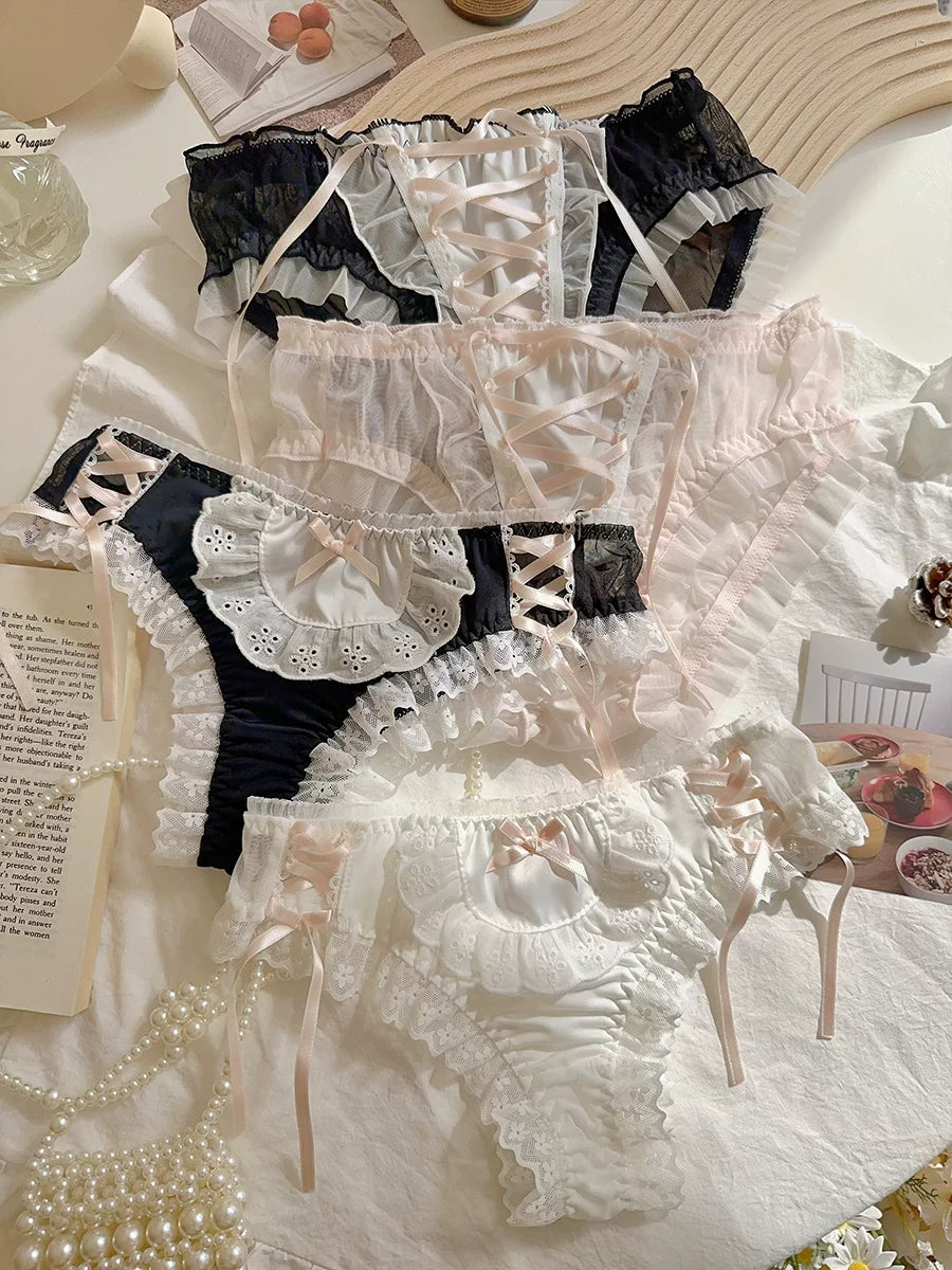 Kawaii Cute Lace Up Ruffle Panty Set