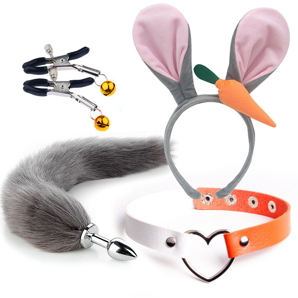 Mikey Pink Anime Sexy Bunny Ear Headband Butt Plug Tail Set
