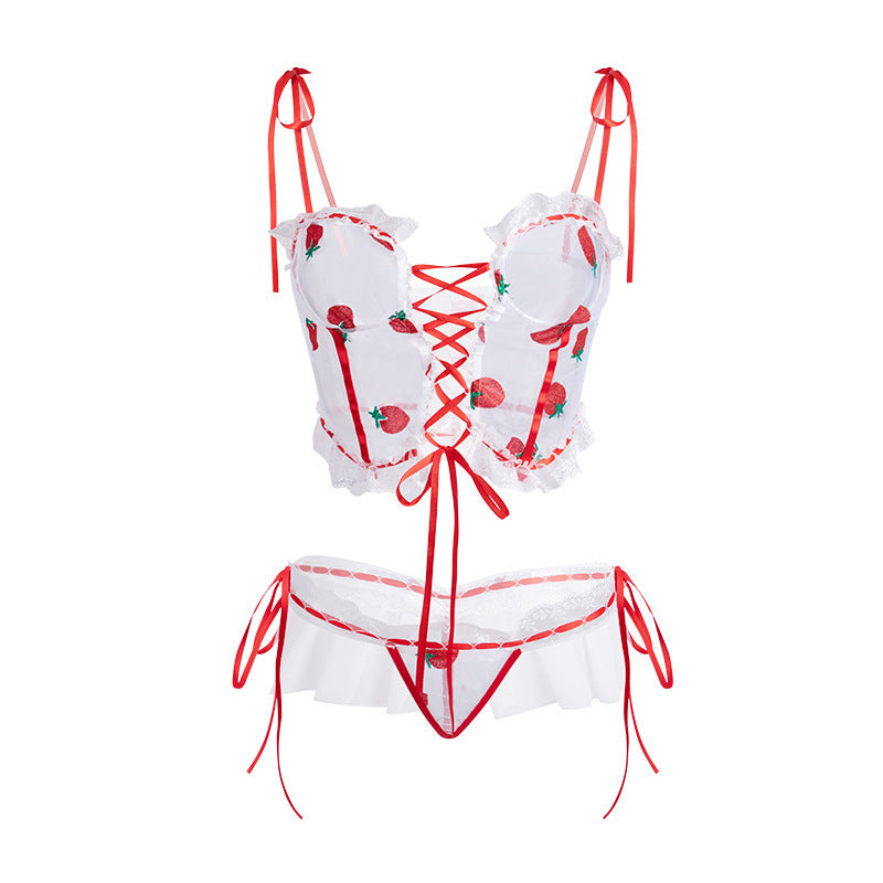 Lace Up Lolita Strawberry Lingerie Set