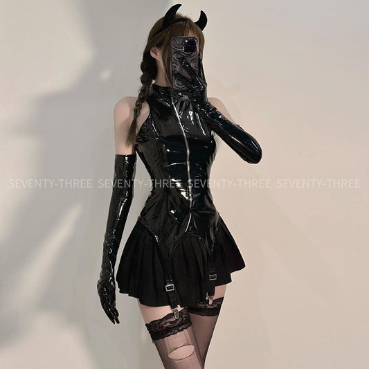 Gothic Leather Kawaii Devil Art Swings Lingerie Set