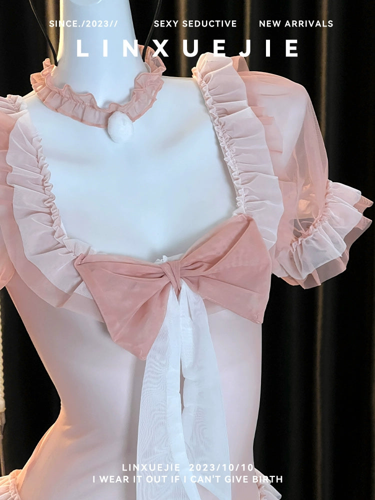 Pink Anime Kawaii Japanese Ruffle Sheer Apron Maid – Sofyee