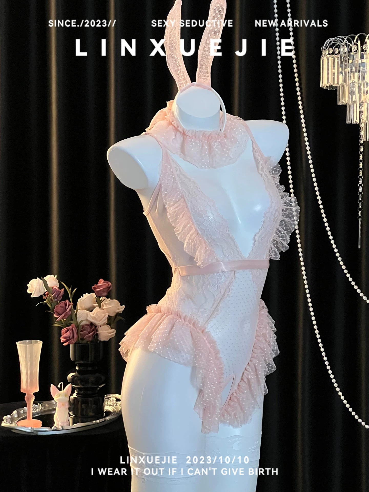 Pink Japanese Kawaii Crotchless Cosplay Anime Bunny Girl Bodysuit