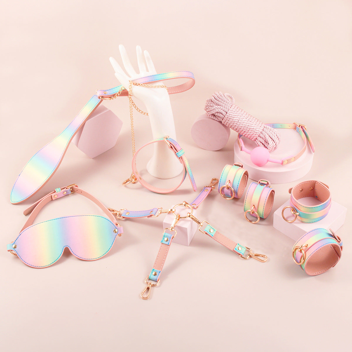 Pastel Pink Cat Soft BDSM Lover Bondage Gears Accessories 8 PCS Set