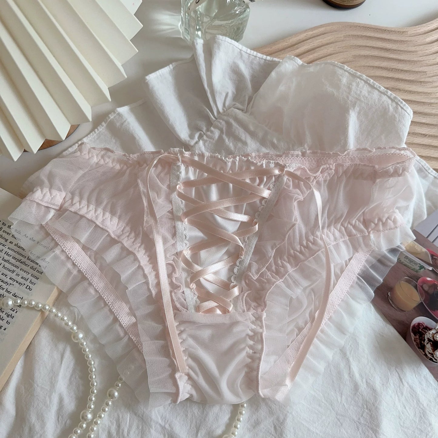 Kawaii Cute Lace Up Ruffle Panty Set