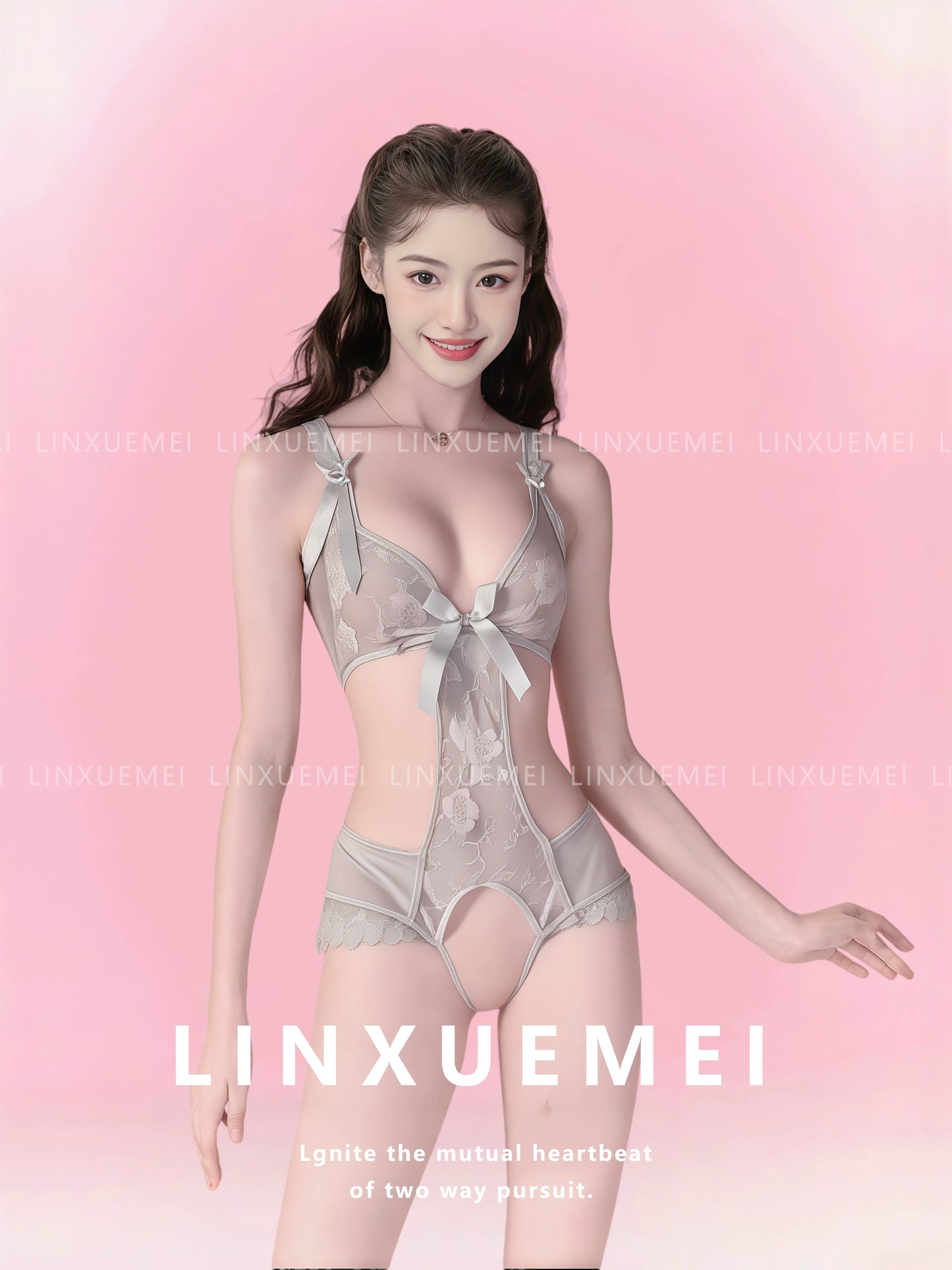 Sexy Embroidered Crotchless  Sheer Bodysuit