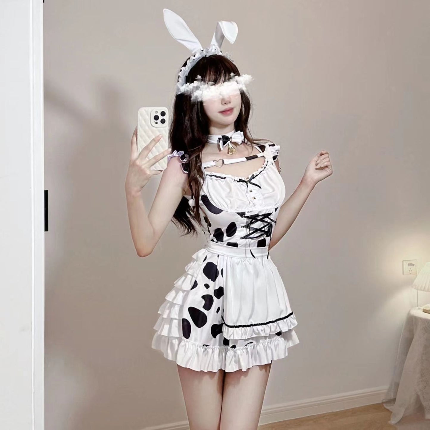 Sexy Kawaii Cow Girl Costume Micro Bikini Shimapan Lingerie 10PCS Set