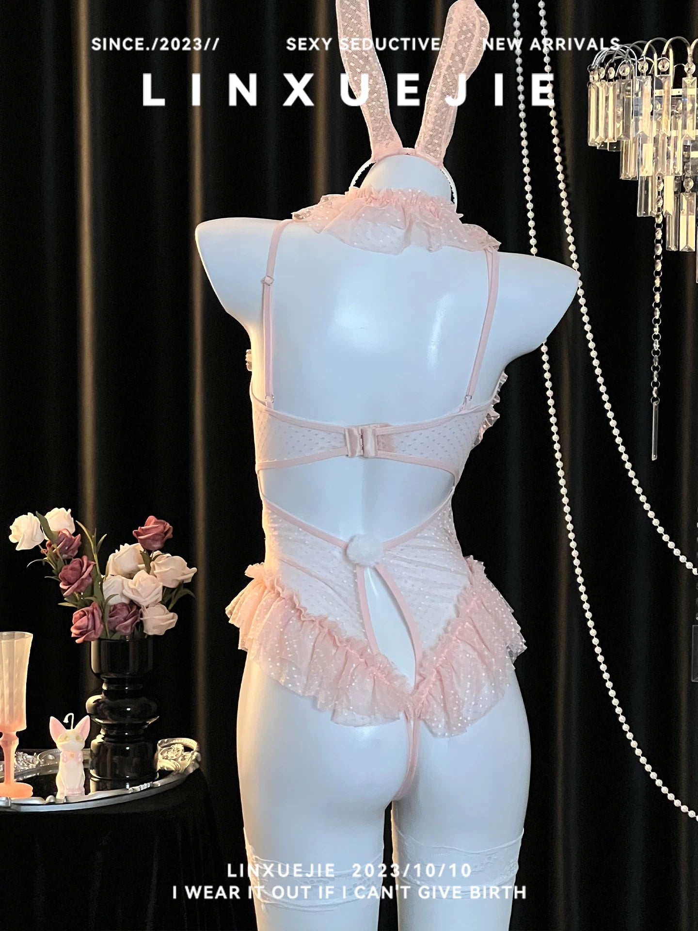 Pink Japanese Kawaii Crotchless Cosplay Anime Bunny Girl Bodysuit