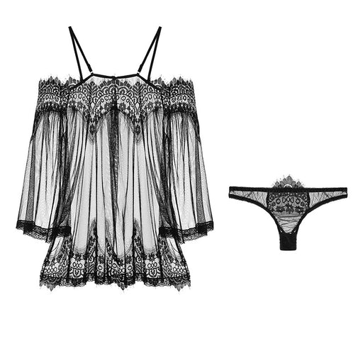 Sexy Strapless Lace Nightdress Set Perspective Mesh Underwear