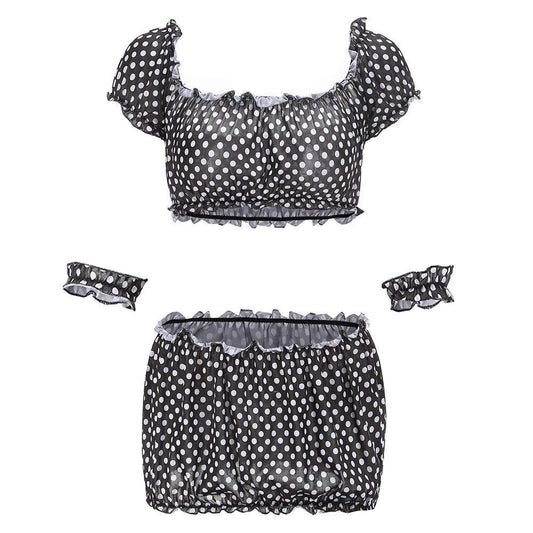 You Feel Like Angel Polka Dots Black Sheer Lingerie Set