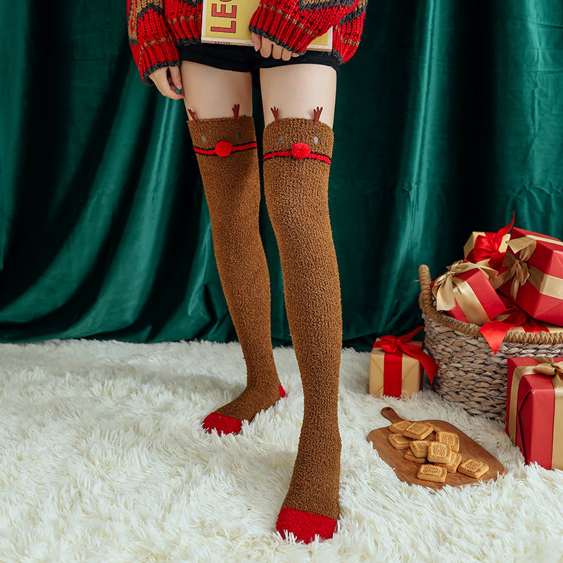 Sofyee Kawaii Christmas Reindeer Knee High Warm Tights