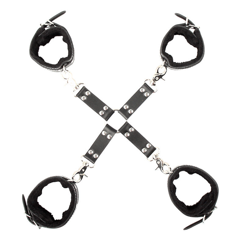 Sofyee BDSM Plush Handcuffs, Cross Buckle, Reverse Backcuffs, Flirting Toy