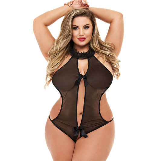 Plus Size Sexy mesh perspective bodysuit underwear