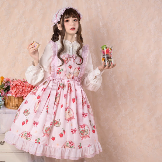 Lolita fraise lapin JSK douce fille jupe porte-jarretelles douce et mignonne