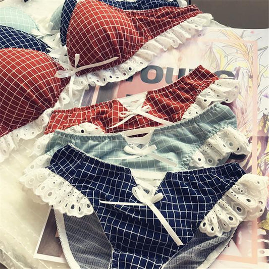 Japanese lattice lace-free bra set
