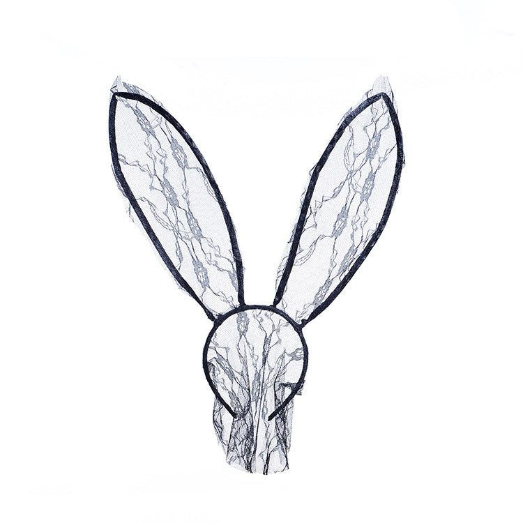 Kawaii Black Lace Headdress Veil Rabbit Ears Headband