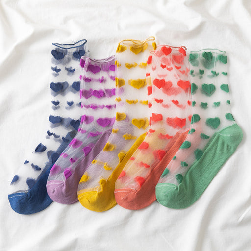 Kawaii Japanese Lace Lolita Sweet Heart Socks - 5 Pairs Set