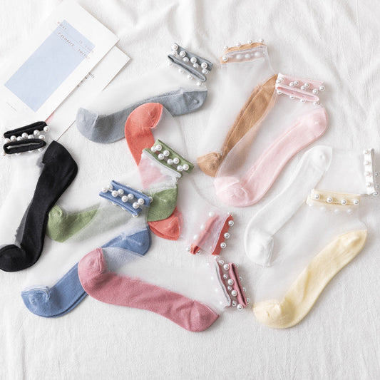 Kawaii Japanese Lace Pearl Socks - 5 Pairs Set