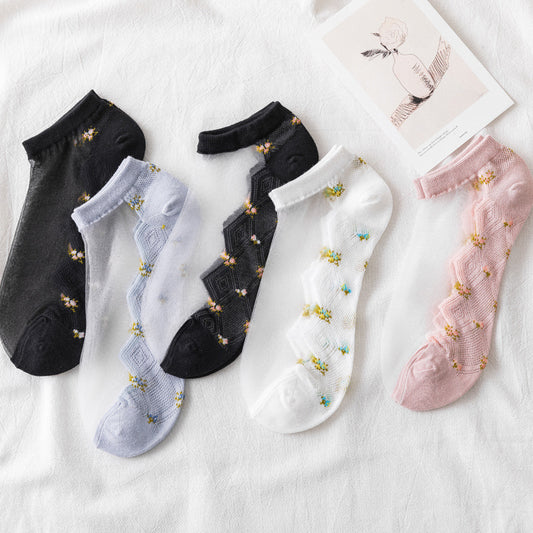 Kawaii Japanese Lace Flower Socks - 5 Pairs Set