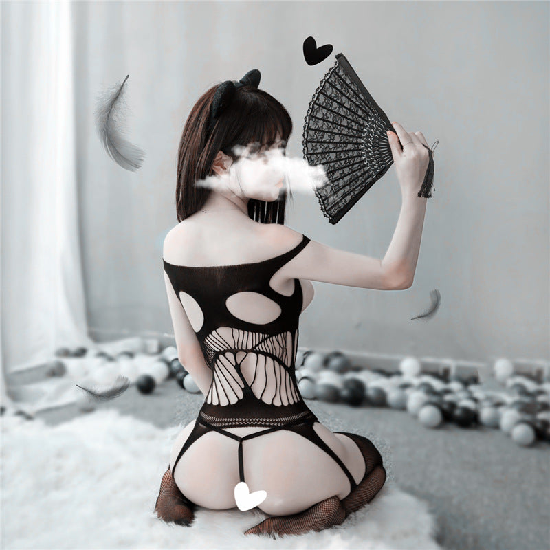 Open Cup Cupless Erotic Seductive Suspender Sexy Lingerie 3PCS Set