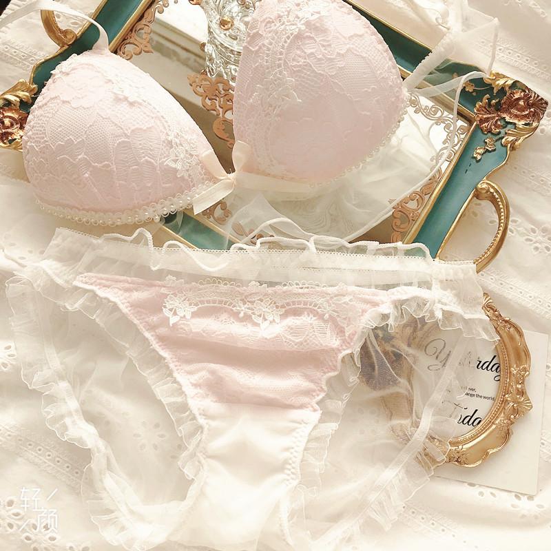 Japanese sweet bow without steel ring bra set
