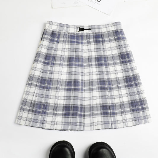 Japanese plaid high waist pleated college style A-line skirt