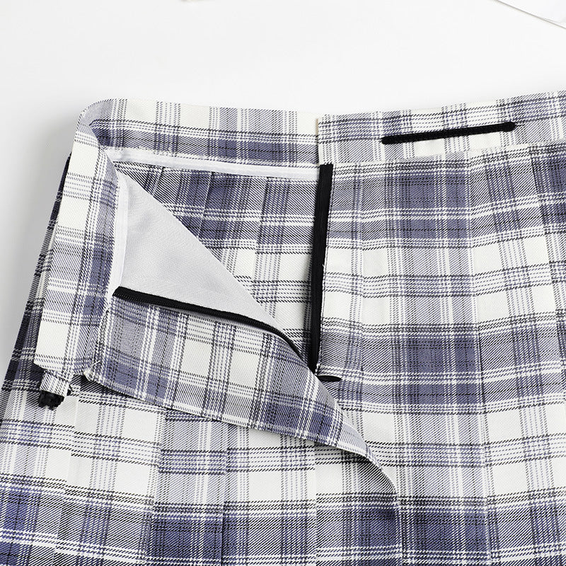 Japanese plaid high waist pleated college style A-line skirt