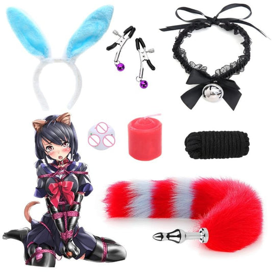 Sofyee Rabbit Ears Fox Tail SM Game Adult Sex Toys-7 Piece Set