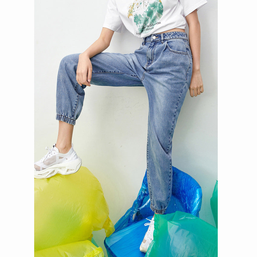 Style coréen vieux pantalons pantalons à jambe droite jeans décontractés à taille haute 