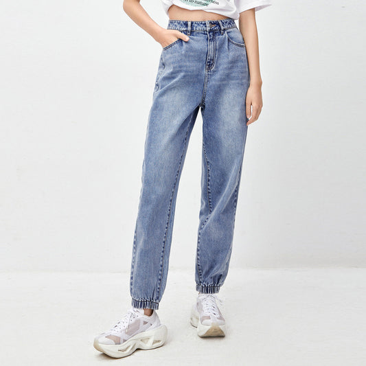 Korean style old pants straight-leg pants casual high-rise jeans