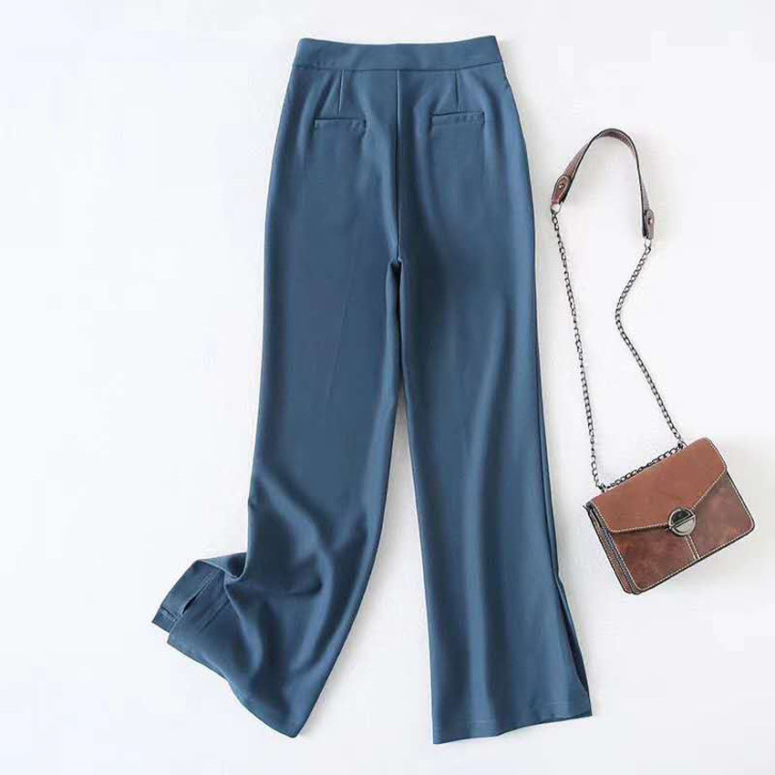 Drape high waist wide leg loose solid color casual straight suit trousers