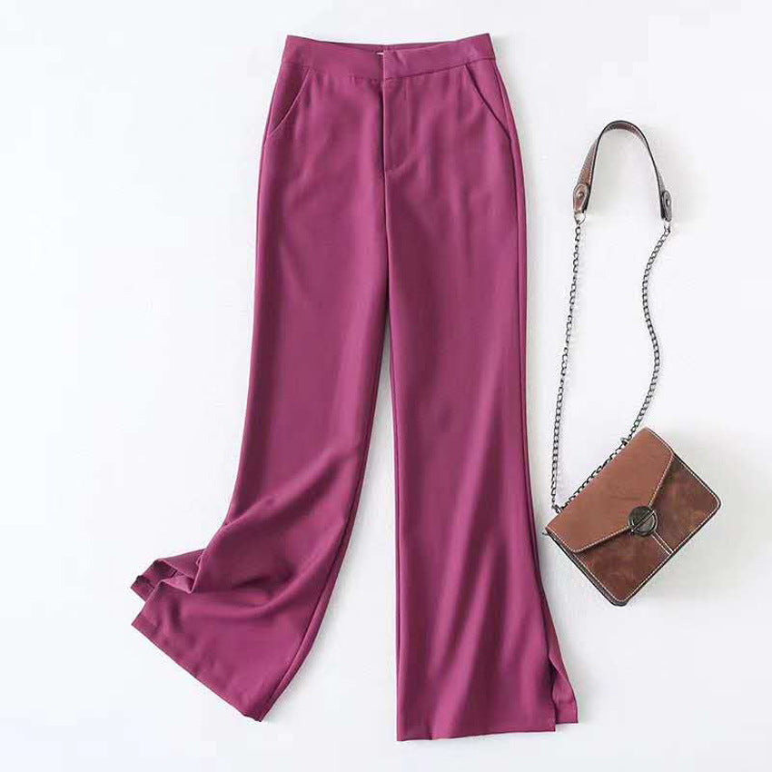 Drape high waist wide leg loose solid color casual straight suit trousers