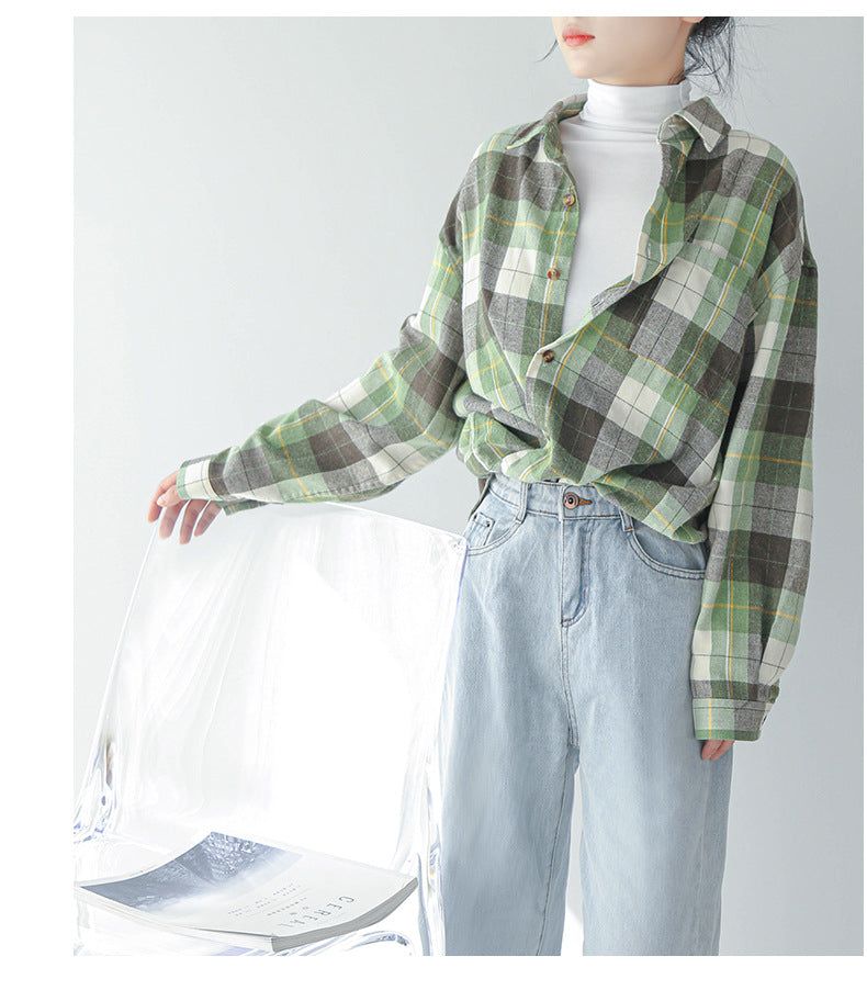 Korean plaid casual long-sleeved shirt jacket