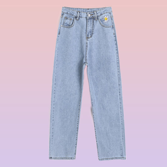 Daisy loose wide-leg high-waist slim straight-leg jeans