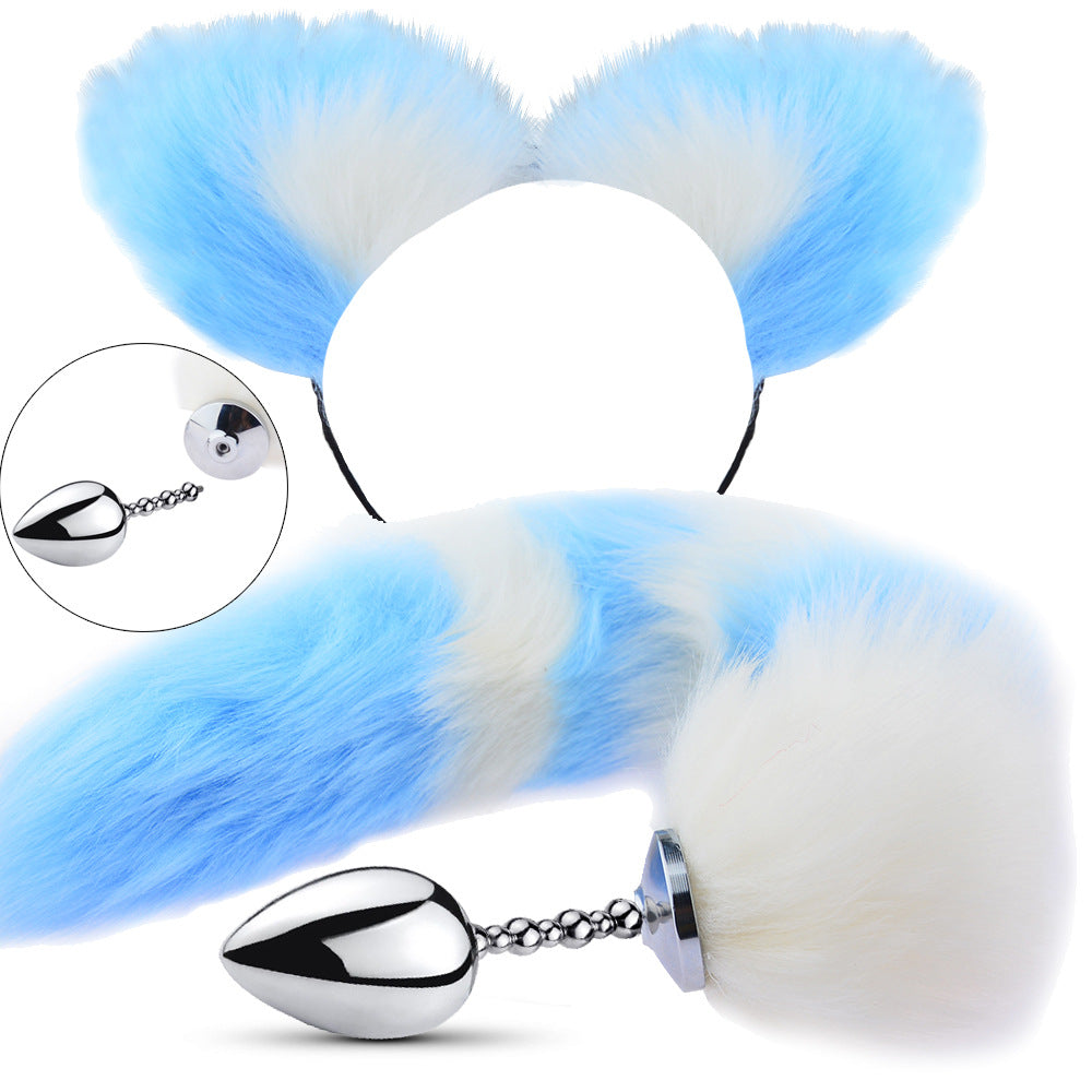 Blue Anime Sexy Cat Ear Headband Butt Plug Tail Set